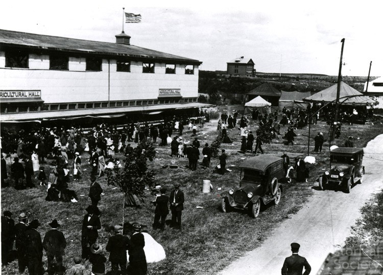 Saint Louis County Fairgrounds with Poole School in background, 1914